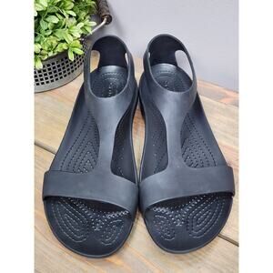 Crocs Women's Black T-Strap Comfort Sandals Casual Summer Shoes Size 9
